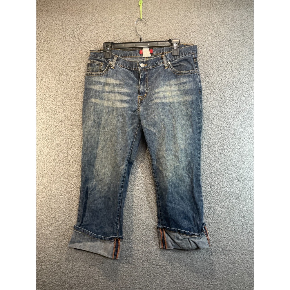 Laura Ashley Crop Boyfriend Jeans Size 18 ‎ Blue Denim Rolled Cuff Jeans